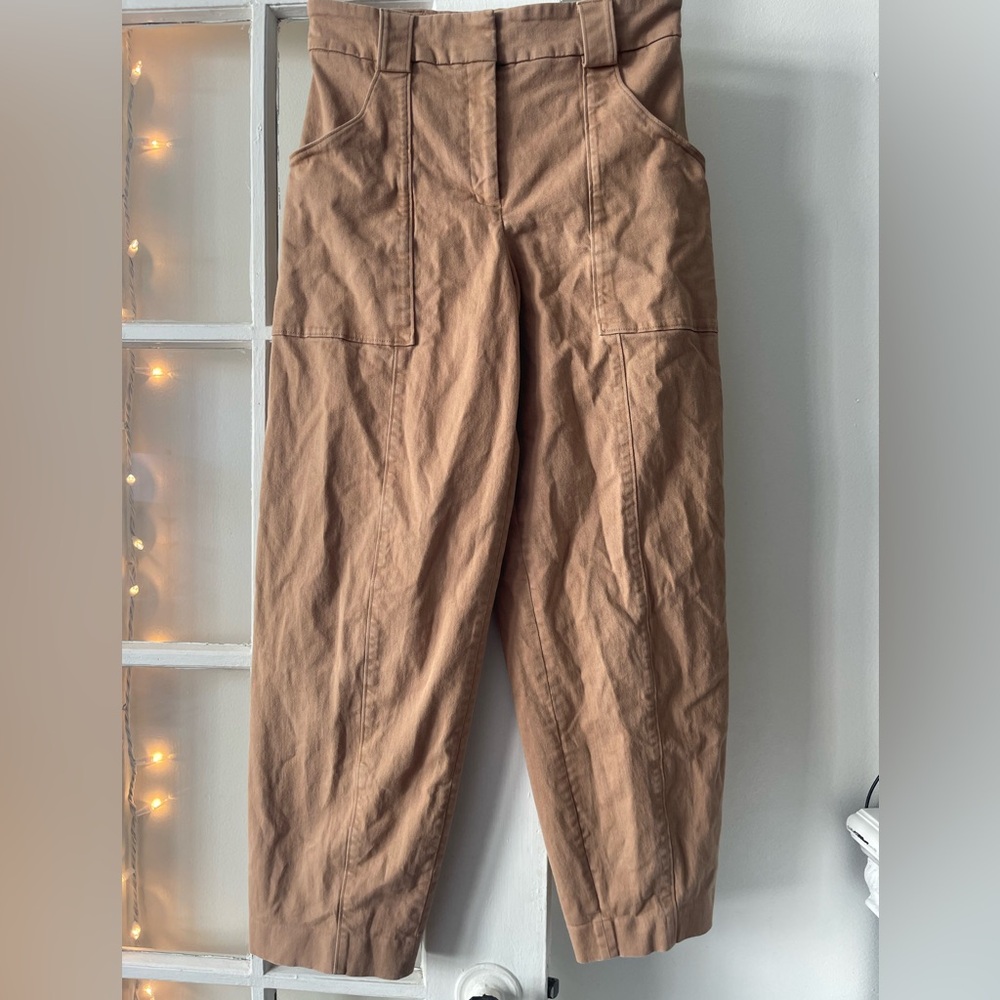 Tan Barrel High-Waisted Pants